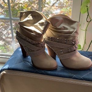 Cream rhinestone booties